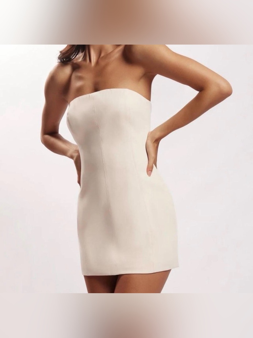 NWT MESHKI Maci Crepe Strapless Mini Dress Cream Size M